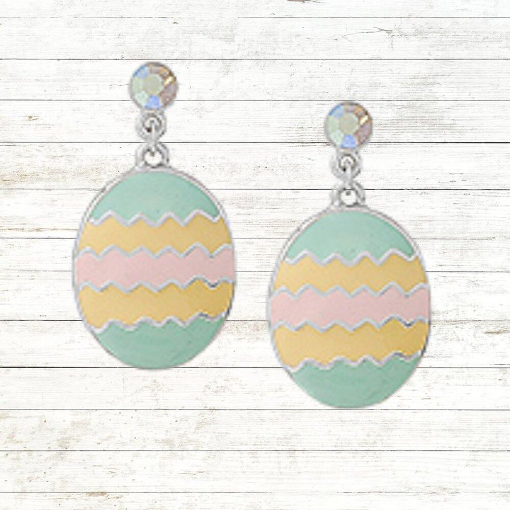 Easter Egg Pastel Stripe Chevron Decorated Egg Drop Earrings with Crystals NEW